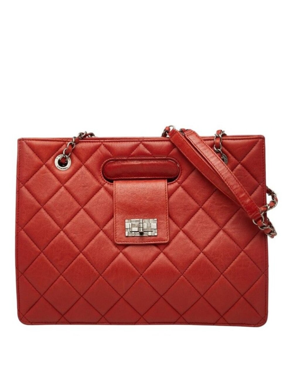 Chanel 2.55 CC Logo Quilted Chain Shoulder Bag 2-Way Red Leather